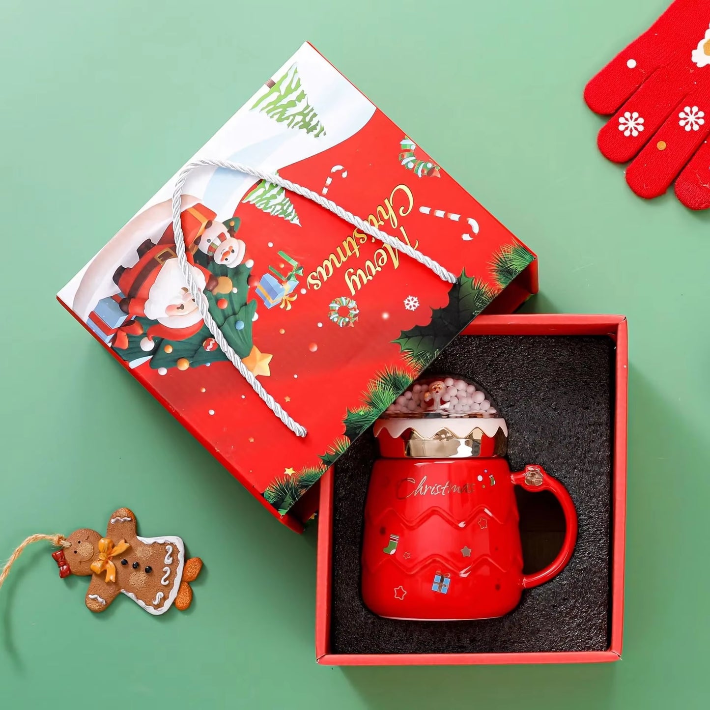 Christmas Creative Ceramic Mug Gift Box Four Colors Cartoon Coffee Cup Beverage Cup Hot Drink Home Office Christmas Ceramic Mug