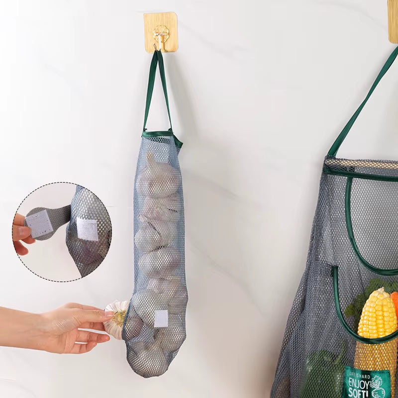 Reusable Storage Bags Kitchen Hanging Mesh Bag Home Fruit and Vegetable Storage Net Bag for Ginger Garlic Potatoes Onions