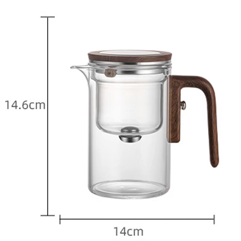 Water Separation Inner Container Teapot One Click Magnetic Switch Tea Separation Filtration Glass Tea Pot Wood Handle Teapot