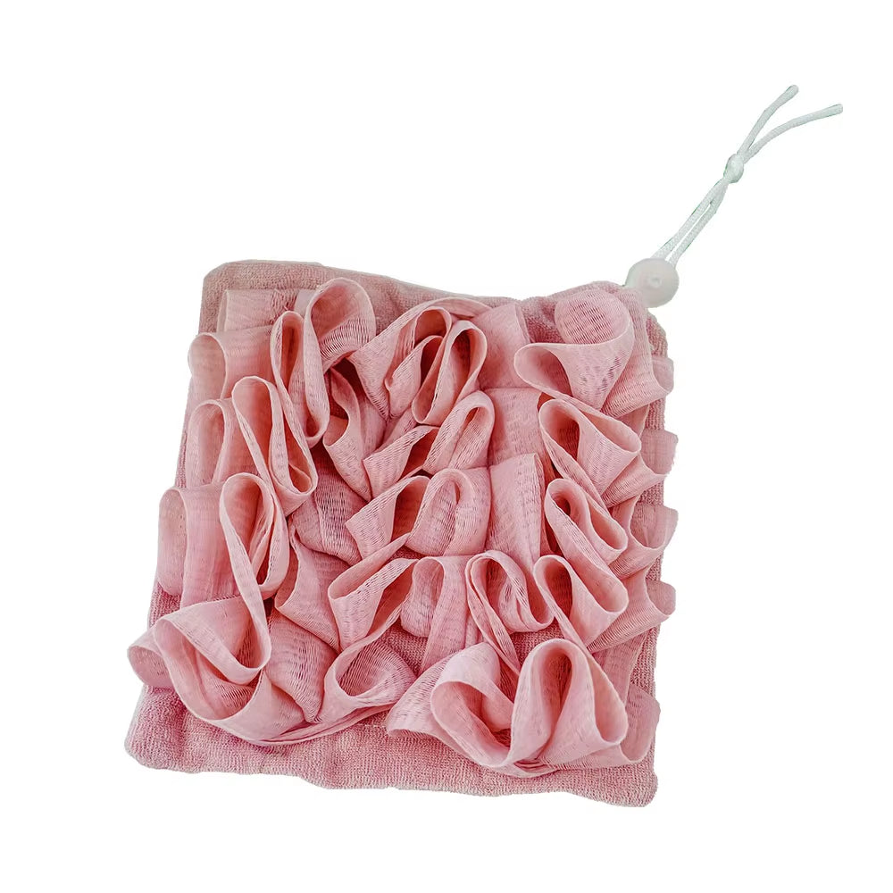 2-In-1 Bath Ball Towel Loofah with Drawstring Closure for Soap Soft Exfoliating Mesh Shower Sponge Skin Care Bathing Tool