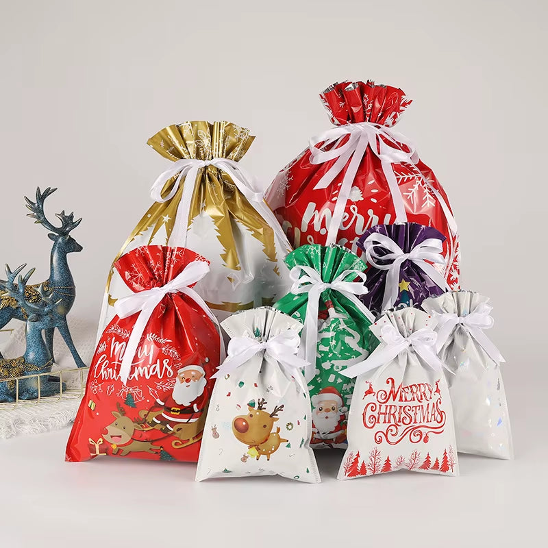 Large Merry Christmas Gift Bag Set Drawstring Candy Cookie Packaging Bags 2025 Navidad Christmas Home Decoration New Year 2026
