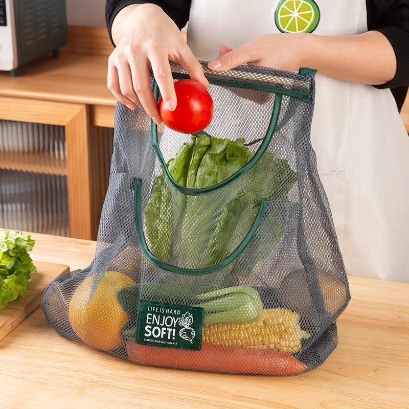 Reusable Storage Bags Kitchen Hanging Mesh Bag Home Fruit and Vegetable Storage Net Bag for Ginger Garlic Potatoes Onions