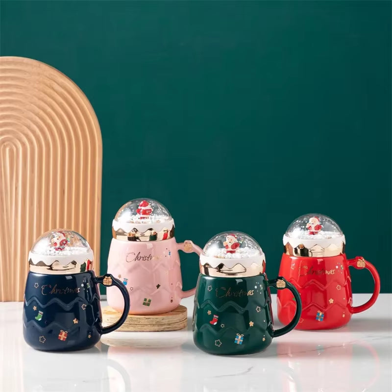 Christmas Creative Ceramic Mug Gift Box Four Colors Cartoon Coffee Cup Beverage Cup Hot Drink Home Office Christmas Ceramic Mug