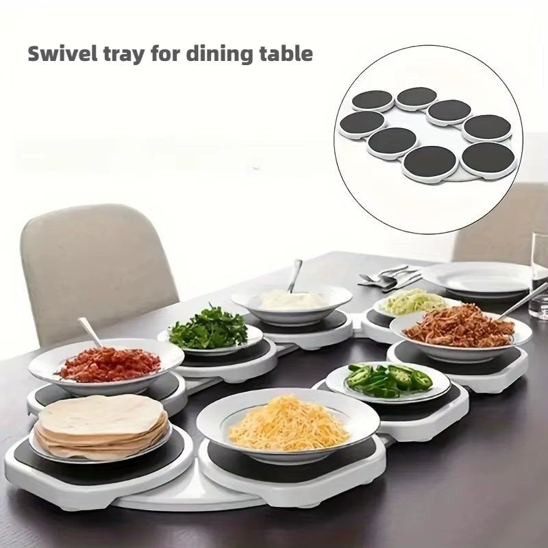 8Pcs Lazy Turntable Revolution - Portable Swivel Tray Expandable Dining Table Swivel Meal Tray, for Rectangular and Oval Tables.