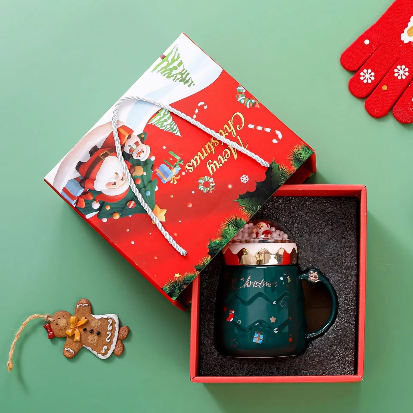 Christmas Creative Ceramic Mug Gift Box Four Colors Cartoon Coffee Cup Beverage Cup Hot Drink Home Office Christmas Ceramic Mug