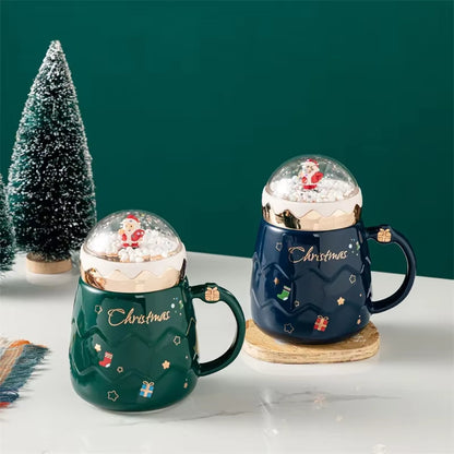 Christmas Creative Ceramic Mug Gift Box Four Colors Cartoon Coffee Cup Beverage Cup Hot Drink Home Office Christmas Ceramic Mug