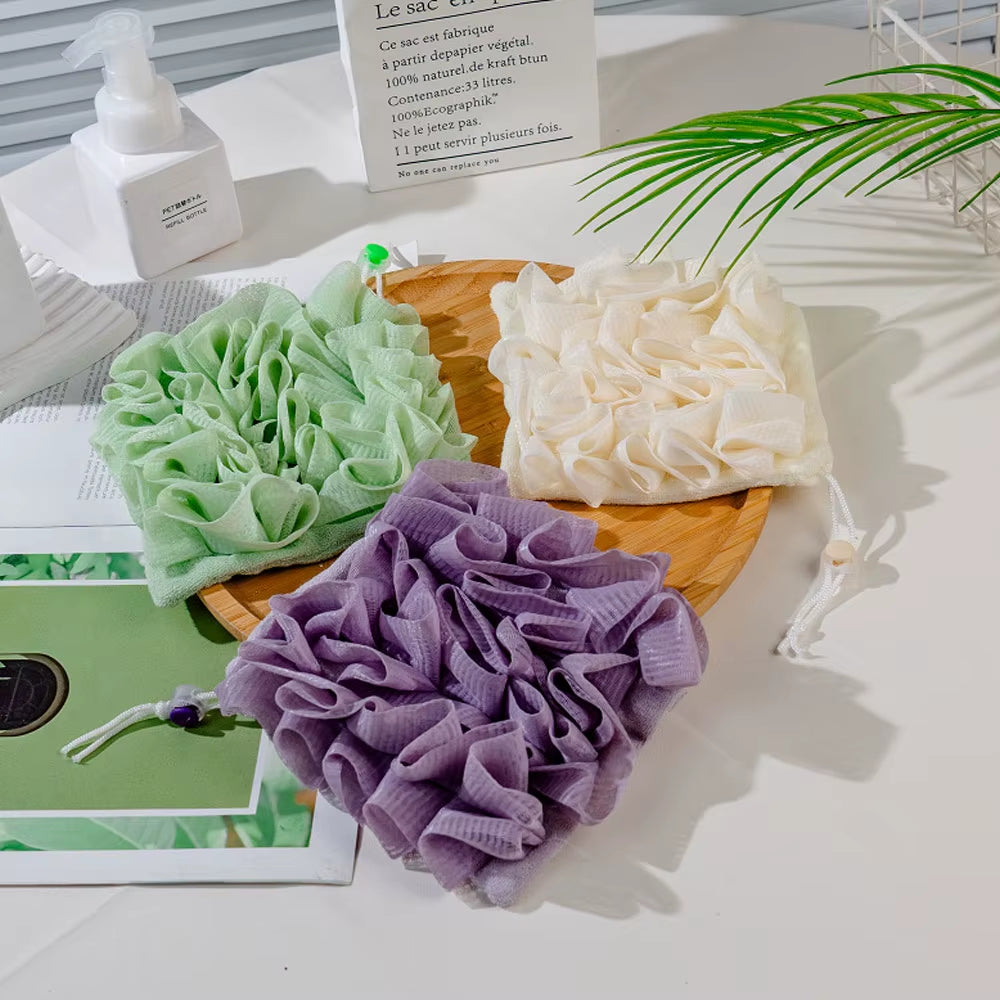 2-In-1 Bath Ball Towel Loofah with Drawstring Closure for Soap Soft Exfoliating Mesh Shower Sponge Skin Care Bathing Tool