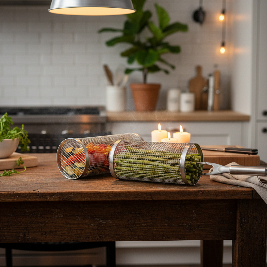 Belmont Stainless Steel Rolling Grill Basket