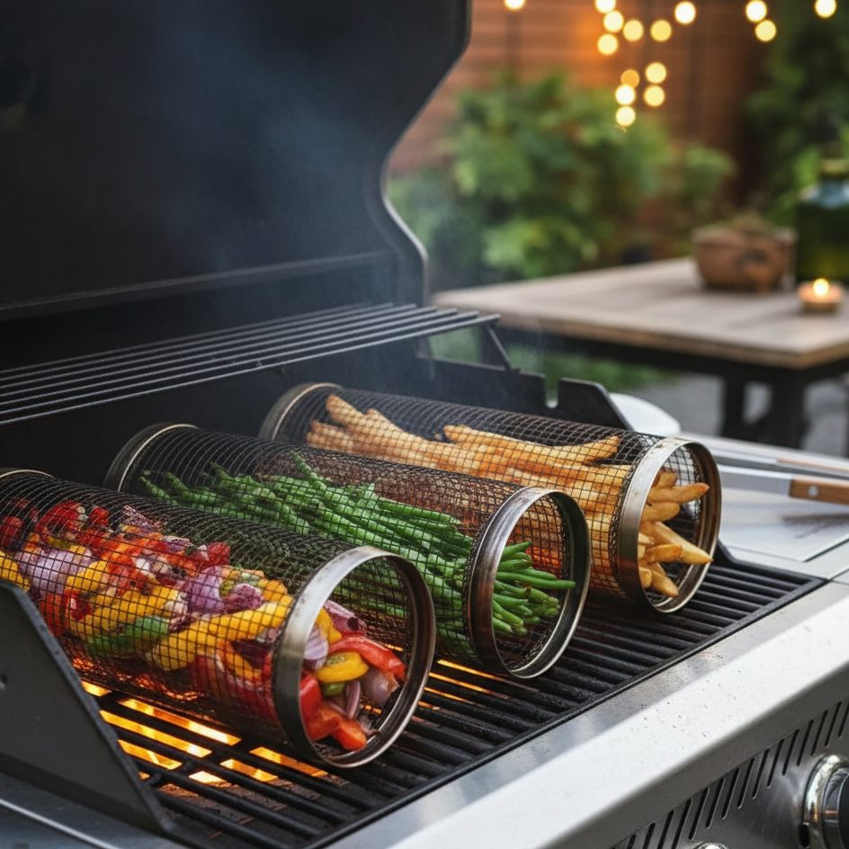 Belmont Stainless Steel Rolling Grill Basket