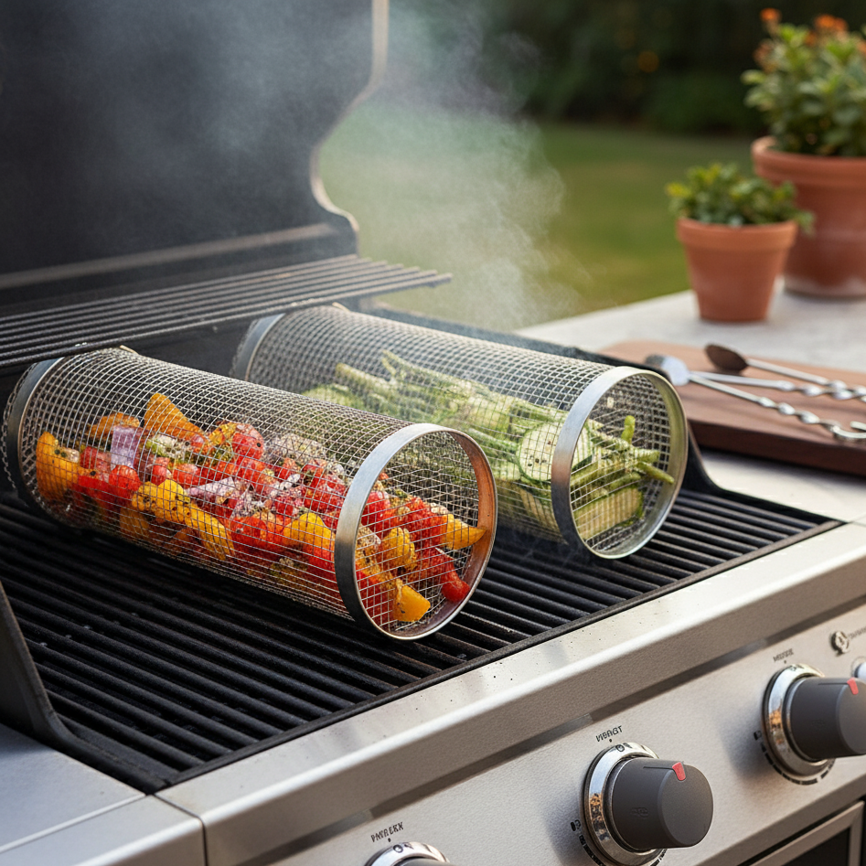 Belmont Stainless Steel Rolling Grill Basket