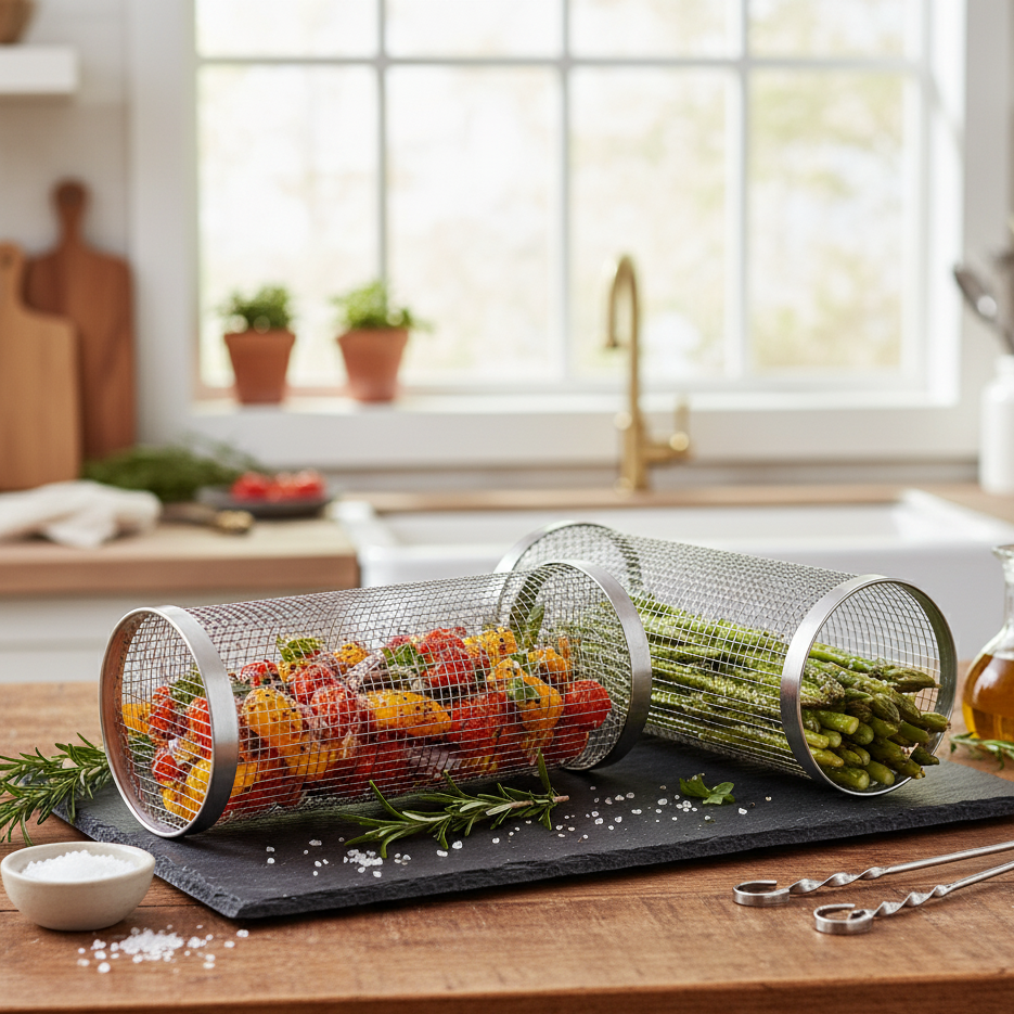 Belmont Stainless Steel Rolling Grill Basket