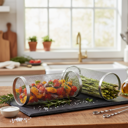 Belmont Stainless Steel Rolling Grill Basket