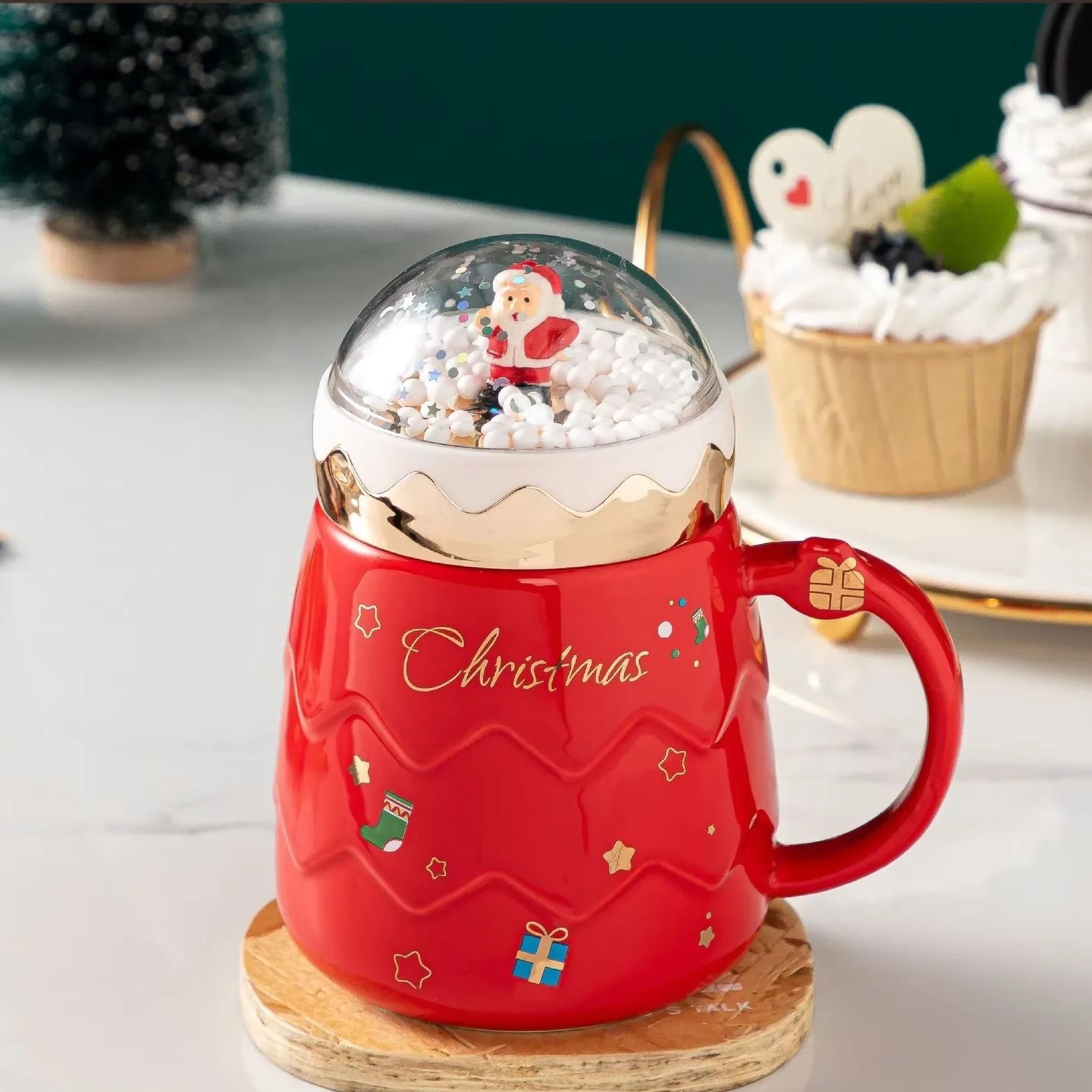 Christmas Creative Ceramic Mug Gift Box Four Colors Cartoon Coffee Cup Beverage Cup Hot Drink Home Office Christmas Ceramic Mug
