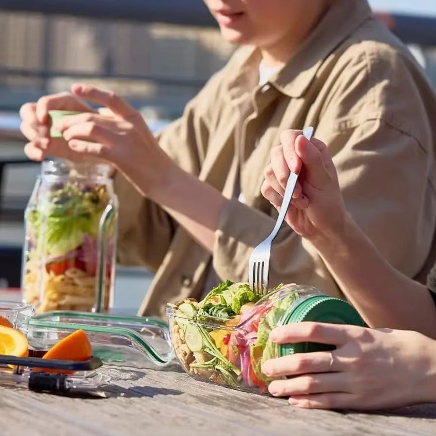 Leakproof Salad Box Plastic Salad Container with Side-Opening Cover Portable Breakfast Fruit Storage Box for Picnic Home Office