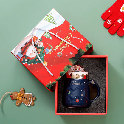 Christmas Creative Ceramic Mug Gift Box Four Colors Cartoon Coffee Cup Beverage Cup Hot Drink Home Office Christmas Ceramic Mug