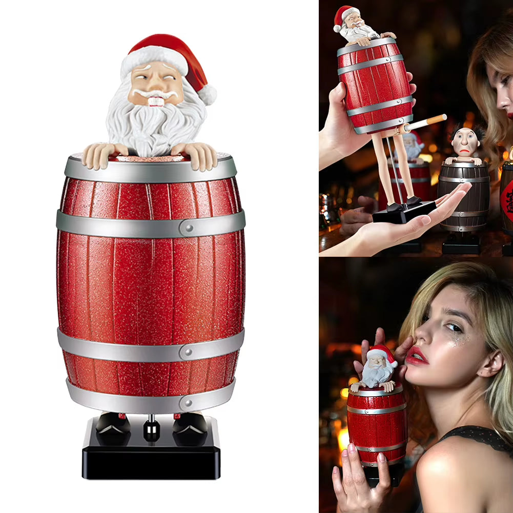 Portable Cigarette Case Creative Wooden Barrel Uncle Santa Claus Funny Cigarette Dispenser Prank Holder Storage Container