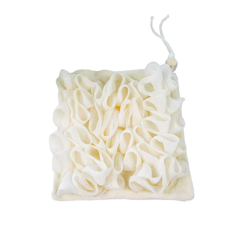 2-In-1 Bath Ball Towel Loofah with Drawstring Closure for Soap Soft Exfoliating Mesh Shower Sponge Skin Care Bathing Tool