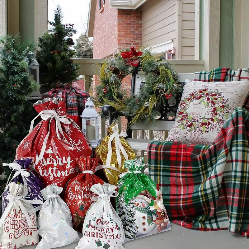 Large Merry Christmas Gift Bag Set Drawstring Candy Cookie Packaging Bags 2025 Navidad Christmas Home Decoration New Year 2026